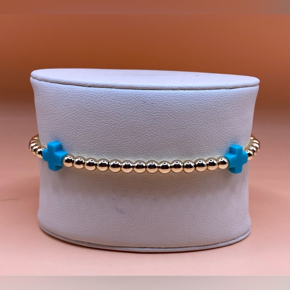 14K Gold Filled with Blue charms Beaded Bracelet; non tarnish; waterproof.